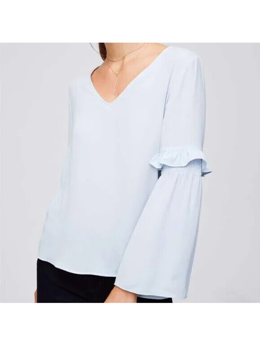 Loft Size M NWT Pastel Blue V-neck Blouse Bell Sleeve Lightweight Bohemian